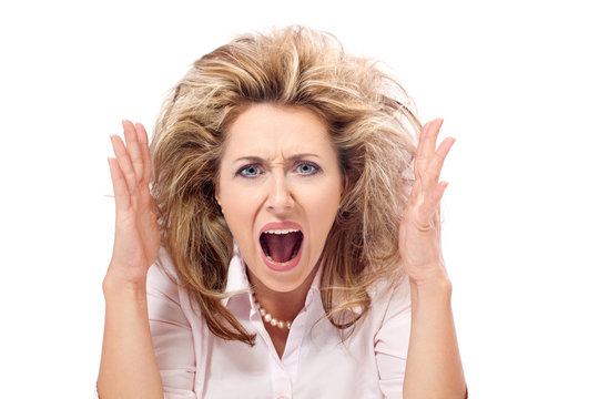 Enough! Angry woman screaming in a frustration
