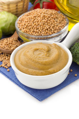 mustard sauce in bowl on white