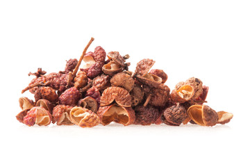 Sichuan pepper isolated on white background, closeup, macro