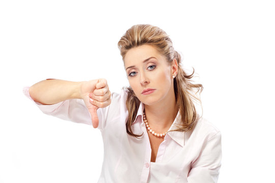 Woman with thumb down