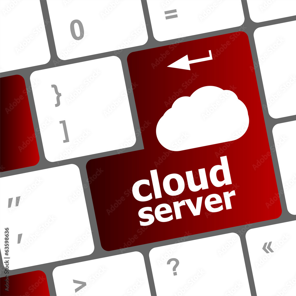 Poster cloud server words concept on blue button of the keyboard