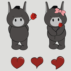 donkey cute baby valentine cartoon rose