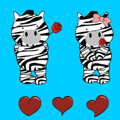 Fototapeta na wymiar zebra cute cartoon rose valentine