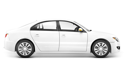 3D white sedan car - obrazy, fototapety, plakaty