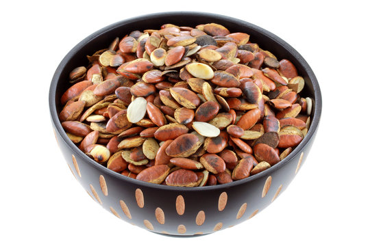 A bowl of Roasted Ogbono nuts (Irvingia malayana)