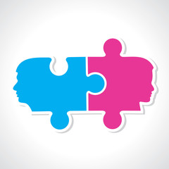 Obraz premium Male and female face with puzzle pieces stock vector