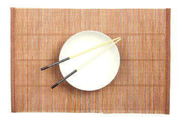 Bowl on a bamboo mat