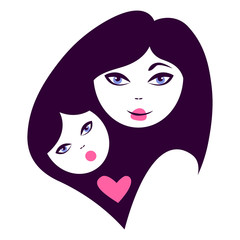 Mother and baby silhouettes. Card of Happy Mother's Day