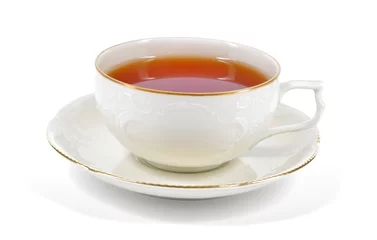 Acrylic prints Black tea in a porcelain cup.