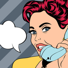 woman chatting on the phone, pop art illustration
