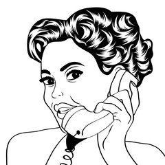woman chatting on the phone, pop art illustration