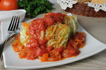 stuffed  cabbage savoy cabbage with tomato sauce