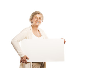 Fototapeta premium Senior woman with advertising board