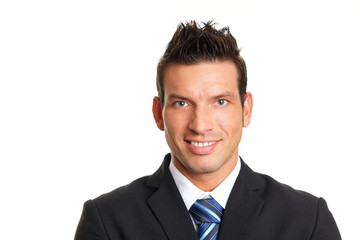 Handsome smiling man at a suit, left you can write some text