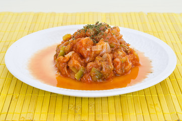 Spanish pisto food with onions, pepper, zucchini and tomatoe