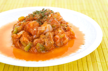 Spanish pisto food with onions, pepper, zucchini and tomatoe