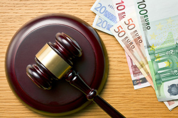 judge gavel and euro currency