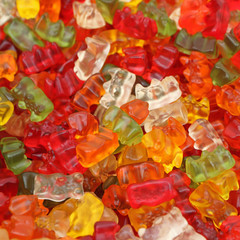 lots of  colorful haribo bear candies closeup