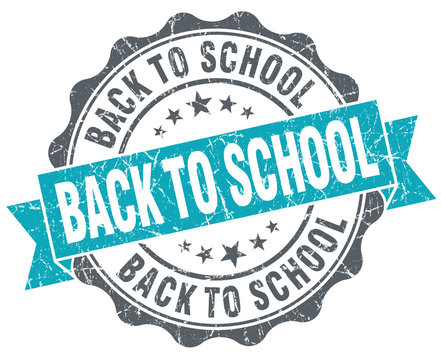 Back to school blue grunge retro style isolated seal