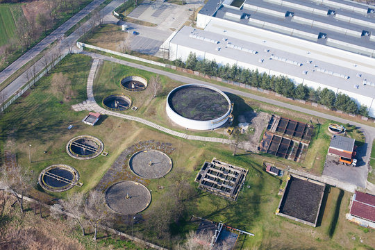 aerial view of  sewage treatment plant