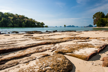 View from rocky beach in southern Thailand