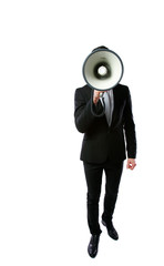 Businessman with megaphone isolated on a white background