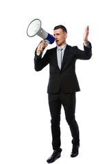 Fototapeta premium businessman yelling through megaphone