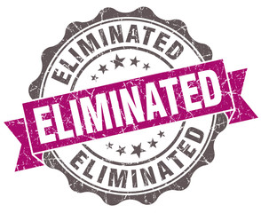 Eliminated violet grunge retro style isolated seal