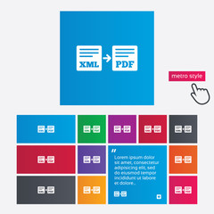Export XML to PDF icon. File document symbol.