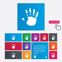 Hand print sign icon. Stop symbol.