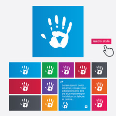 Hand print sign icon. Stop symbol.
