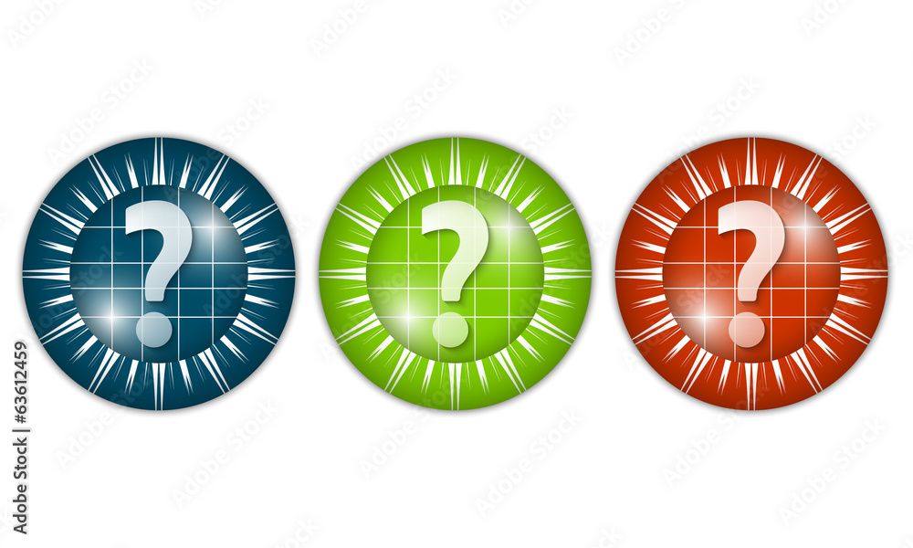 Aufkleber set of three colored icons with question mark