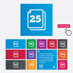 In pack 25 sheets sign icon. 25 papers symbol.