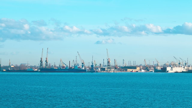 Cargo port. St Petersburg. Russia. timelapse