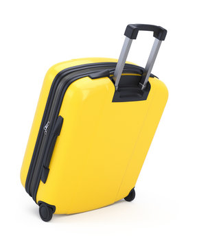 Yellow Suitcase isolated  on White Background. Clipping path