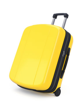 Yellow Suitcase isolated on White Background. Clipping path