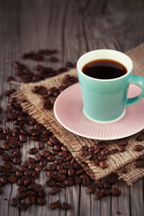 Cup of espresso on a wooden table