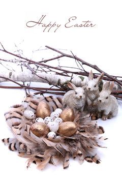Easter bunny and golden eggs