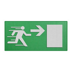 paper cut of green run to exit label for emergency with escape s