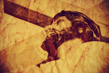 Jesus Christ carrying the Holy Cross, with a retro effect - obrazy, fototapety, plakaty