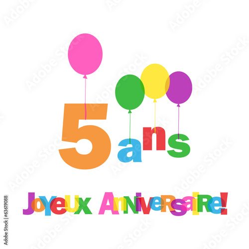 Fotobehang Carte 5 Ans Joyeux Anniversaire Fete Voeux Felicitations Web Buttons Inc