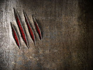 claw scratches on metal wall background - obrazy, fototapety, plakaty