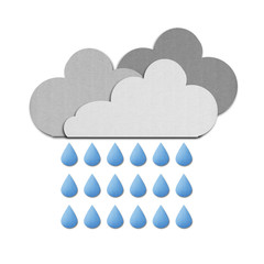 Naklejka premium paper cut of rain clouds are thunderstorm is icon on white sky