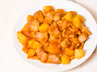 meat with potato and beans