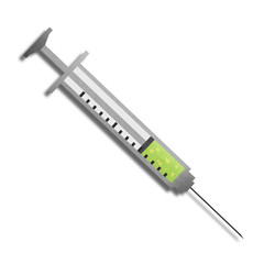paper cut of syringe with vaccine for injection is medical icon