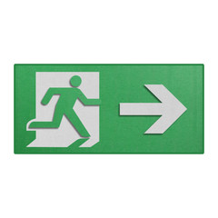 paper cut of green run to exit label for emergency with escape s