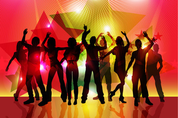 Fototapeta na wymiar silhouettes of party people dancing