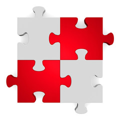 3d grey puzzle with red diagonal on white