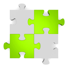 Obraz premium 3d grey puzzle with green diagonal on white