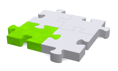 3d puzzle with one green piece, perspective view